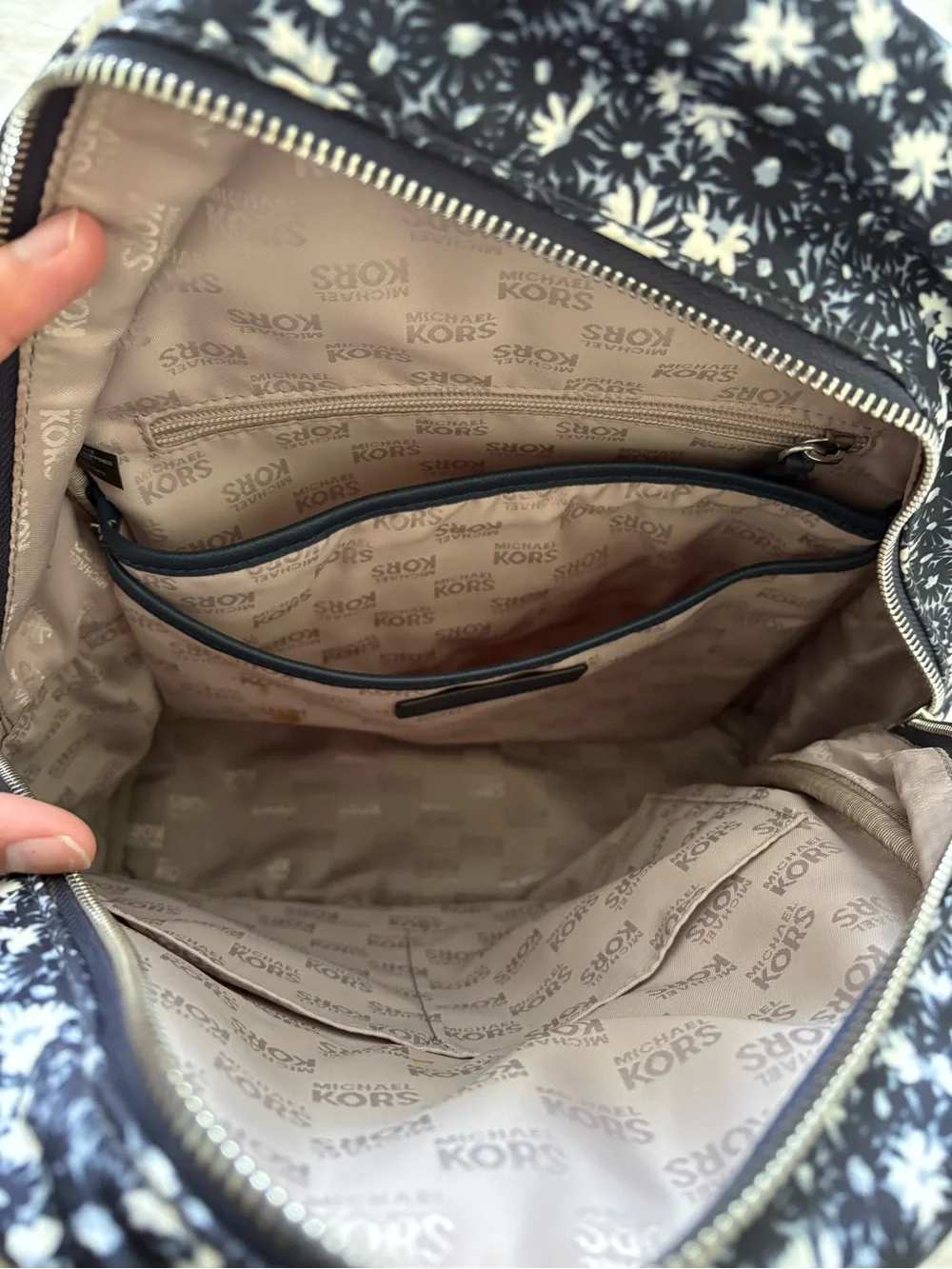 Michael Kors Navy and White Floral Backpack